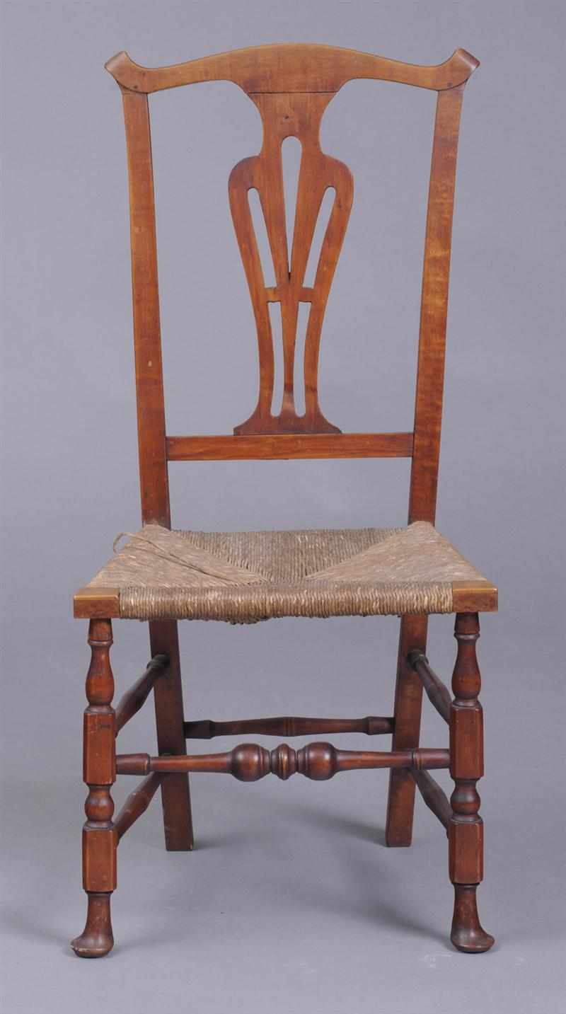 Appraisal: NEW ENGLAND CHIPPENDALE MAPLE RUSH-SEAT SIDE CHAIR The serpentine top