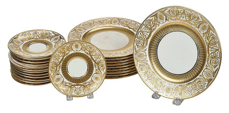 Appraisal: Tiffany Minton Gilt Decorated Plates British th century dinner plates