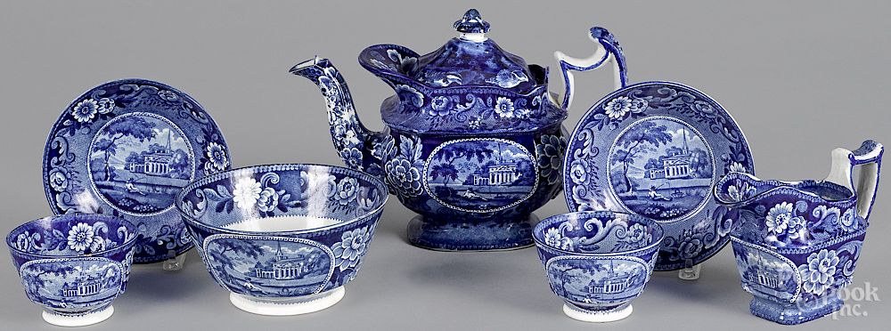 Appraisal: Seven pieces of Staffordshire historical blue Virginia Church porcelain Exclusive