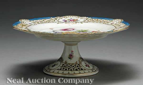 Appraisal: A Continental Polychrome and Gilt-Decorated Porcelain Reticulated Dessert Stand late