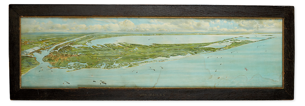 Appraisal: NEW YORK--LONG ISLAND Large chromolithographed bird's eye view encompassing New