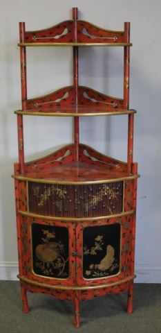 Appraisal: Bamboo Form Lacquered Corner Cabinet with TambourFront Extra grade piece