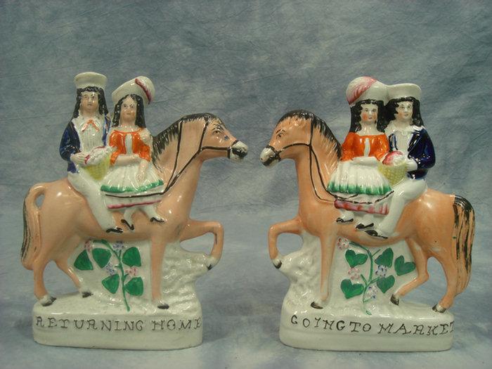 Appraisal: Pr Staffordshire equestrian figurines Going to Market Returning Home h