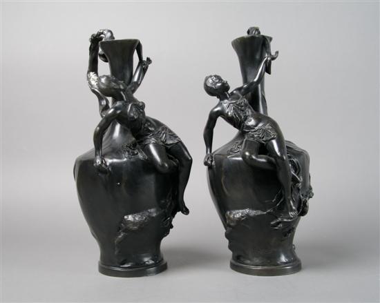 Appraisal: A Pair French Pewter Ewers After Barye Height inches