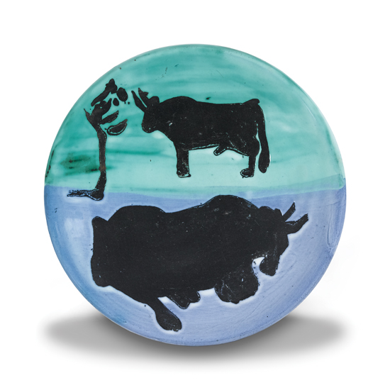 Appraisal: PABLO PICASSO Toros Glazed terre de fa ence plate painted