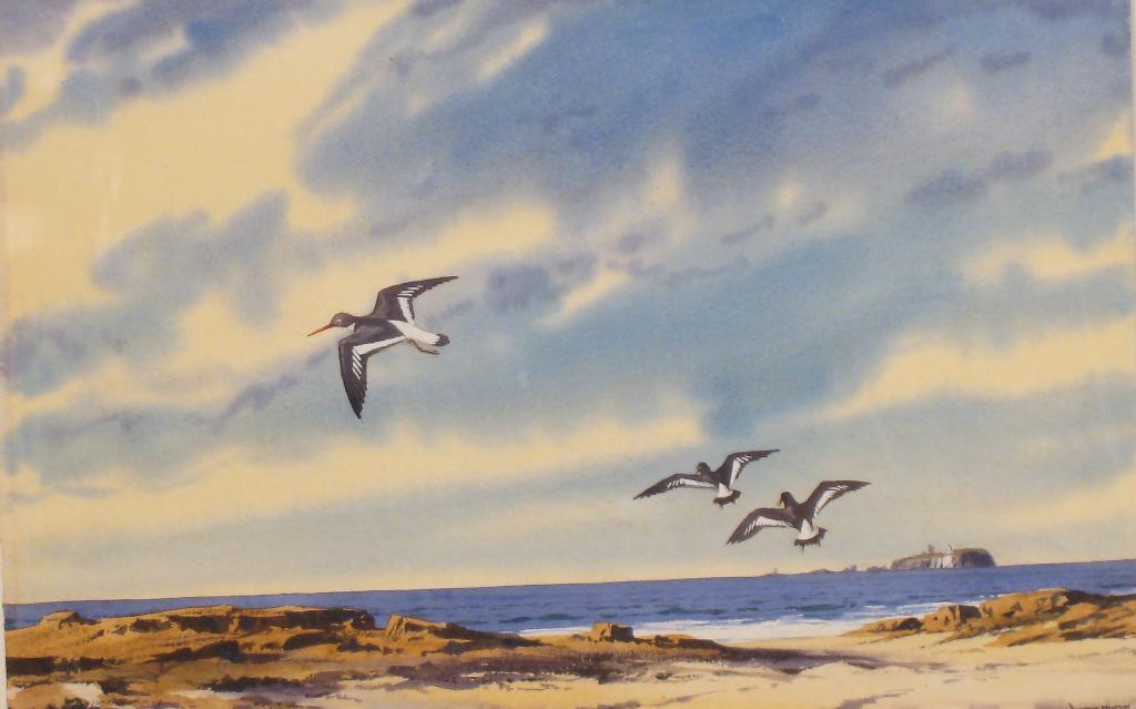 Appraisal: WINSTON MEGORAN Across the Farne Channel watercolour x in