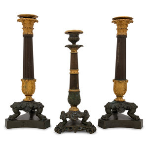 Appraisal: A Pair of Neoclassical Gilt Bronze Candlesticks and a Similar