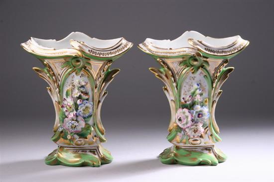 Appraisal: PAIR COALPORT PORCELAIN VASES Circa Apple green ground one side