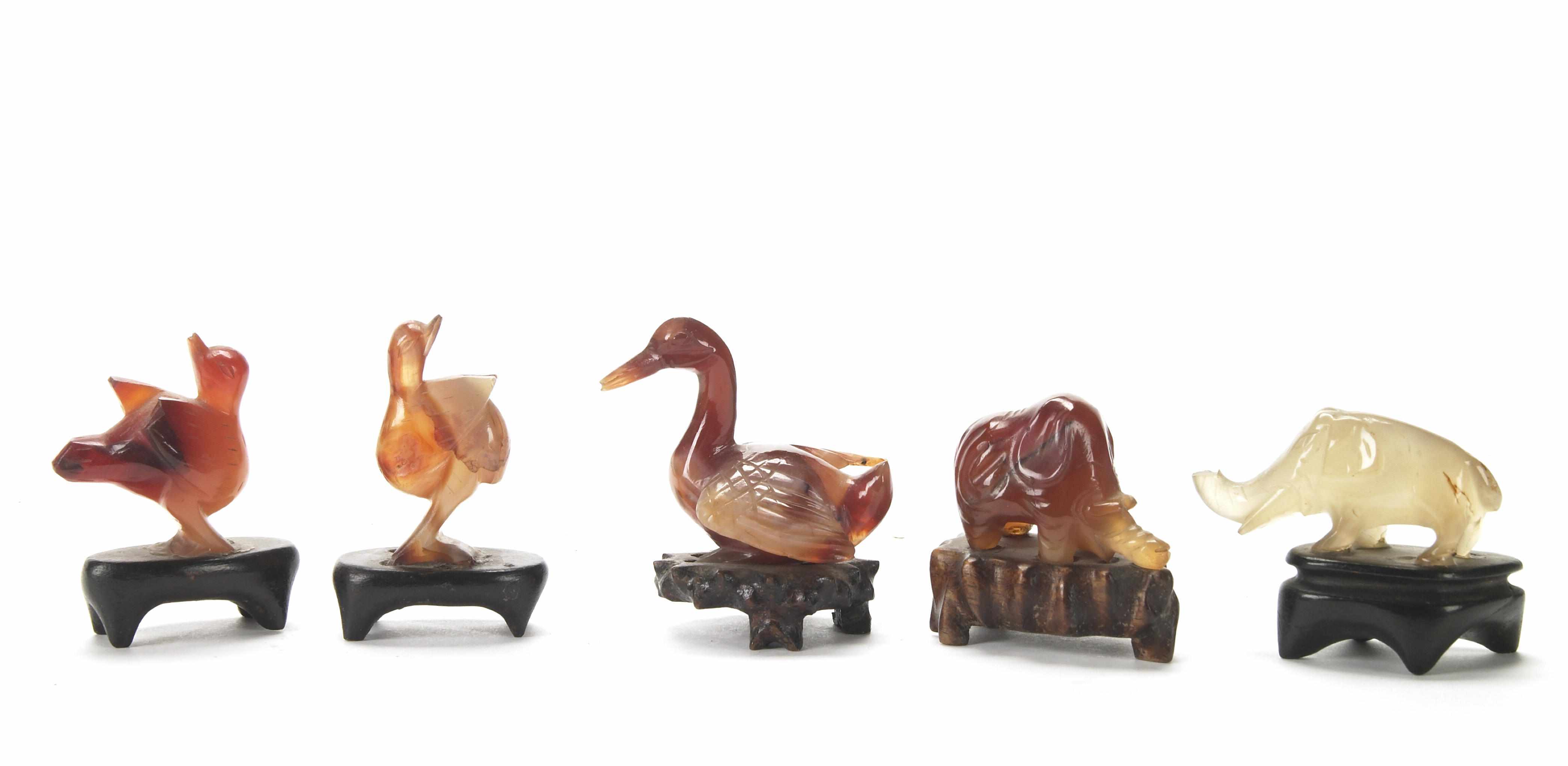 Appraisal: A group of five Chinese hardstone carvings of animals height