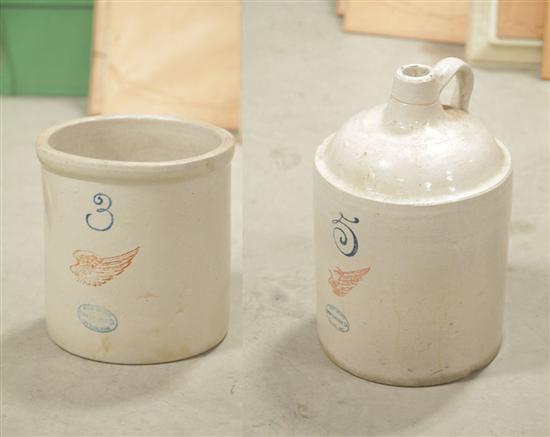 Appraisal: TWO PIECES OF RED WING POTTERY Five gallon stoneware jug