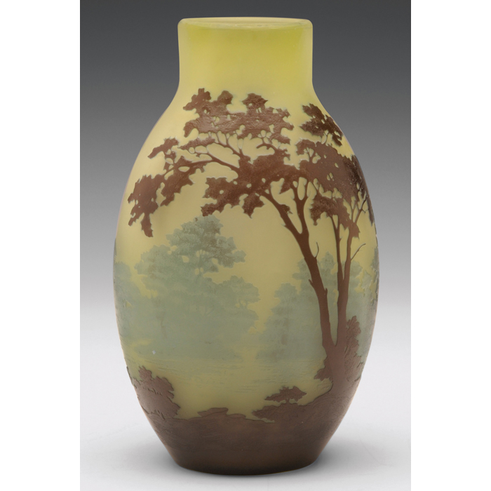 Appraisal: Galle vase bulbous shape with a cameo landscape in brown