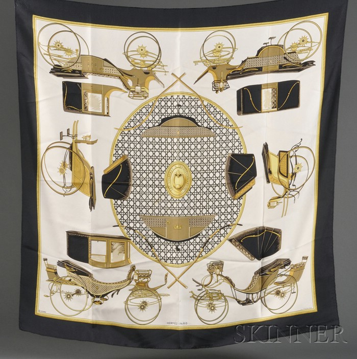 Appraisal: Two Silk Scarves Hermes Cliquetis by Julia Abadie and Les