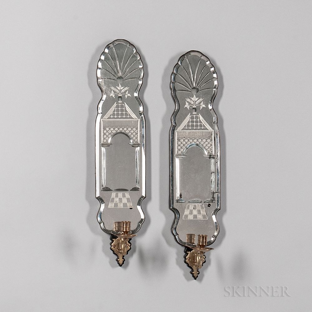 Appraisal: Pair of Mirrored Sconces Pair of Mirrored Sconces th century