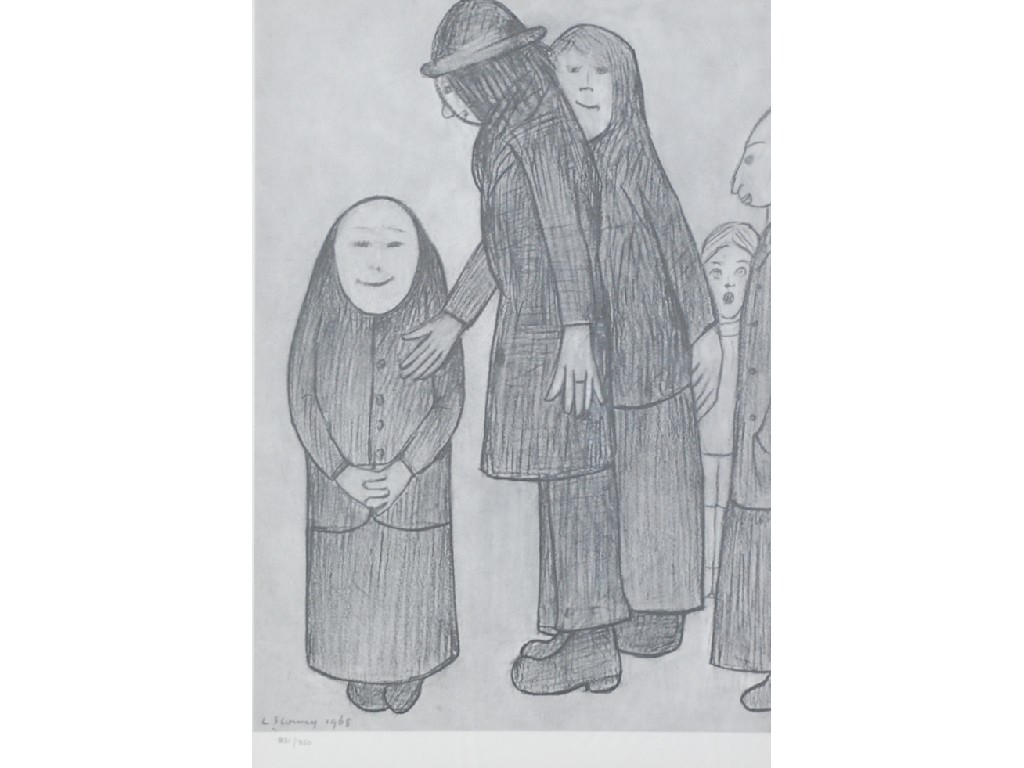 Appraisal: L S LOWRY LIMITED EDITION MONOCHROME PRINT Family discussion x