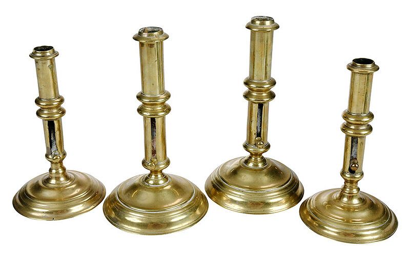 Appraisal: Two Pairs of Georgian Brass Push-Up Candlesticks British th century