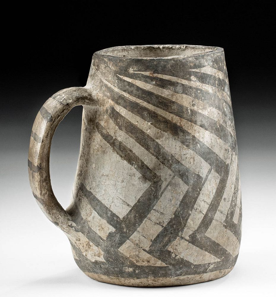 Appraisal: Anasazi Black on White Pottery Mug Native American Southwestern United