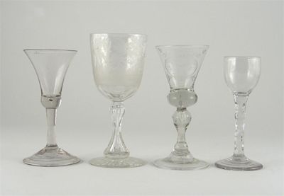 Appraisal: Four various wine glasses one engraved with a running stag