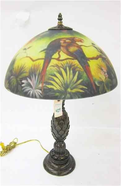 Appraisal: TABLE LAMP having a reverse painted glass dome shade on