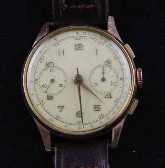 Appraisal: A gentleman's ct gold Swiss chronograph wrist watch with Arabic