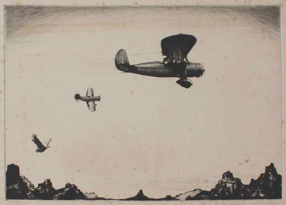 Appraisal: BERDANIER Paul American - ''Skying'' Etching planes in flight ''