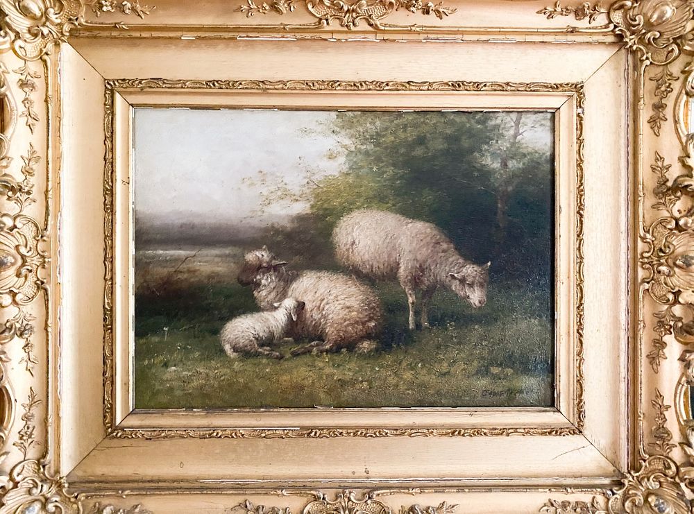 Appraisal: Oil on Canvas Family of Sheep - By George Riecke