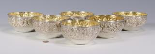 Appraisal: Six Asian Silver Bowls w gilt interiors Set of six