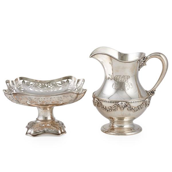 Appraisal: AMERICAN ORNAMENTAL SILVER WITH GRAPEVINE MOTIFS Two pieces Water pitcher