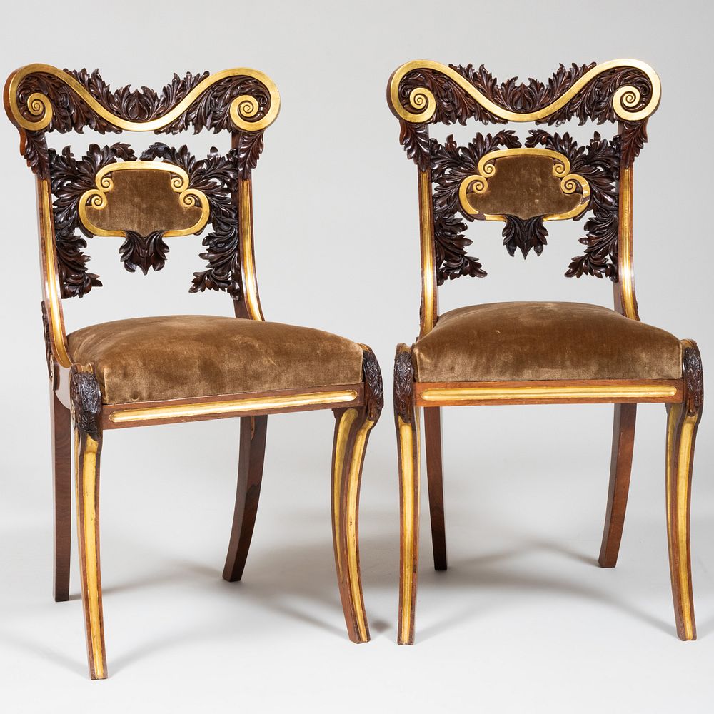 Appraisal: Pair of Rare William IV Rosewood and Parcel-Gilt Side Chairs