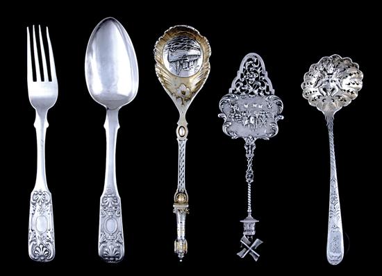 Appraisal: Unusual European silver flatware and serving pieces Russian silver spoon