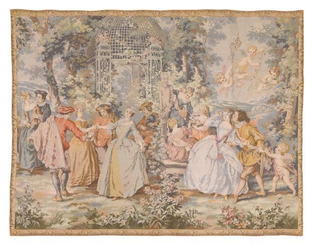 Appraisal: French Rococo style machine-woven cotton jacquard tapestry Fete Champetre with