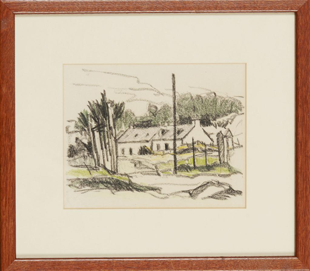 Appraisal: ERNEST ARCHIBALD TAYLOR SCOTTISH - WHITE COTTAGES charcoal and crayon