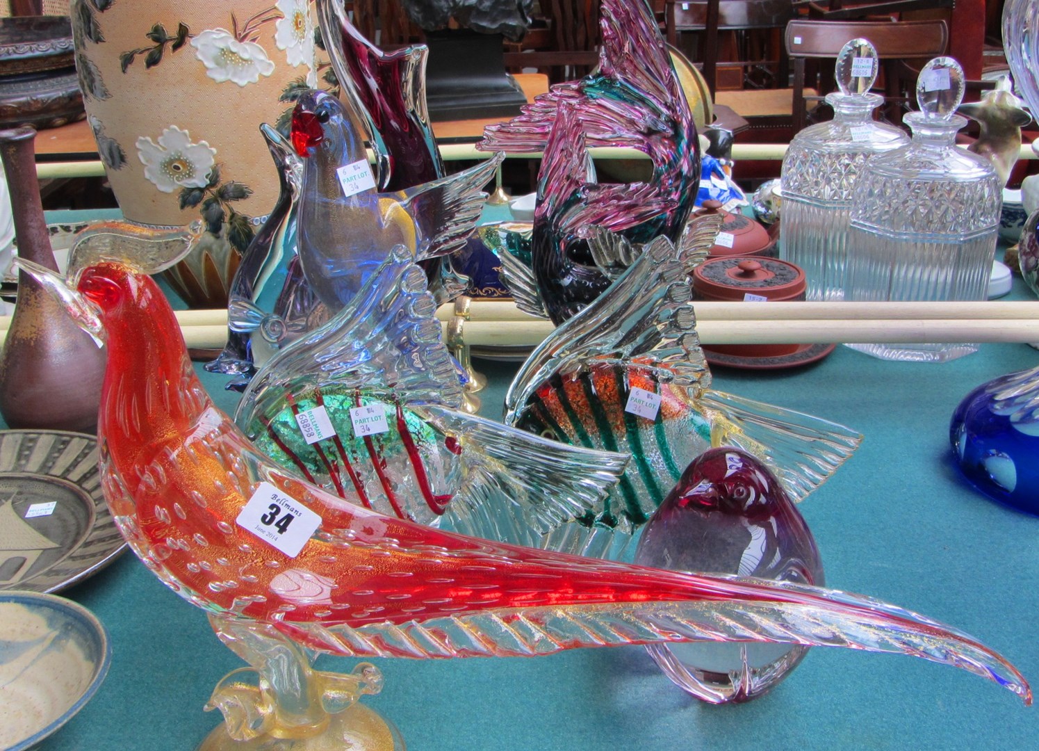 Appraisal: Four Murano glass fish with gilt and coloured inclusions cm