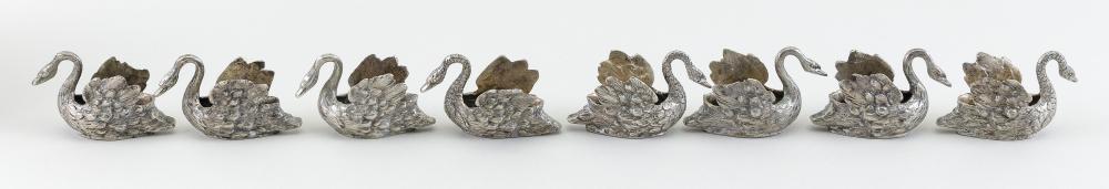 Appraisal: EIGHT CONTINENTAL SILVER SWAN-FORM SALTS TH CENTURY APPROX TROY OZ