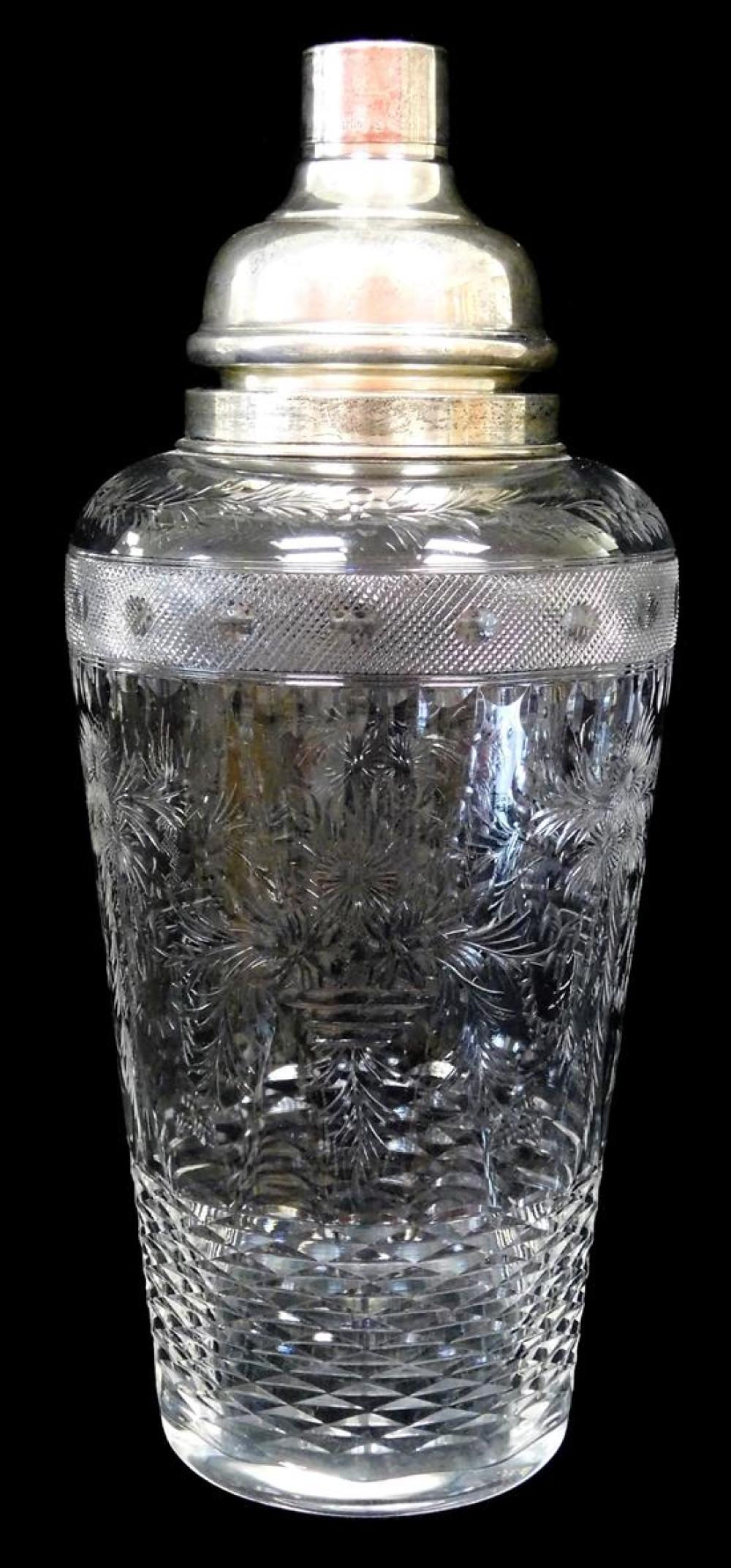 Appraisal: Hawkes cut glass and sterling cocktail shaker acid etch maker's