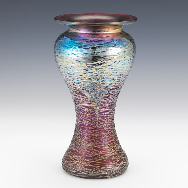 Appraisal: STUART ABELMAN AMERICAN CONTEMPORARY x Iridescent threaded baluster shaped art