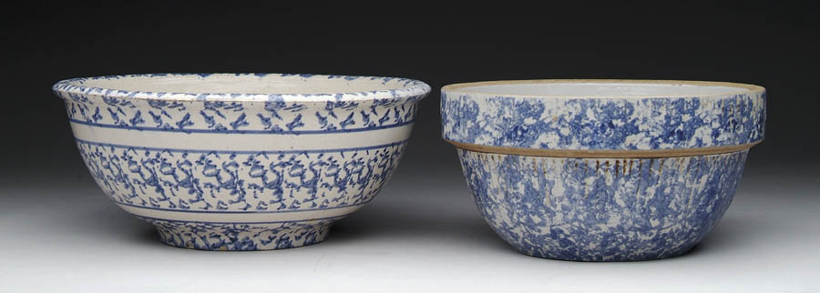 Appraisal: TWO BLUE SPONGEWARE BOWLS h x - dia nicely blue