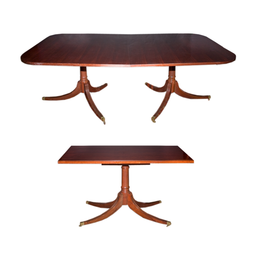 Appraisal: Regency Style Mahogany Triple-Pedestal Dining Table With two leaves Height