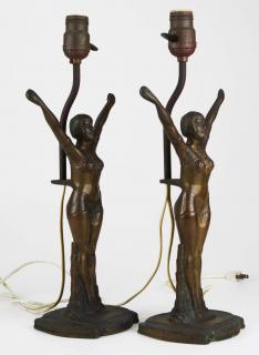 Appraisal: pr of bronze deco dancer table lamps overall ht pr