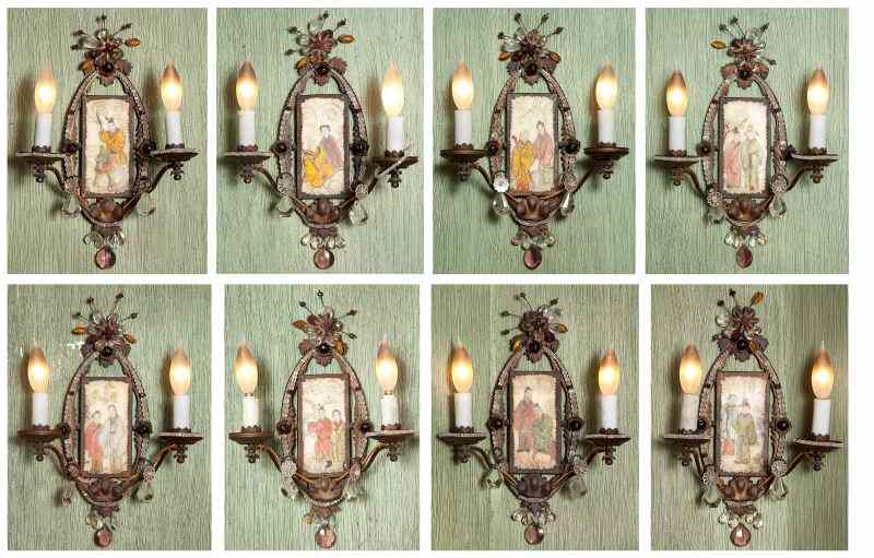 Appraisal: Set of Eight Double Arm Wall Sconcescirca s clear and