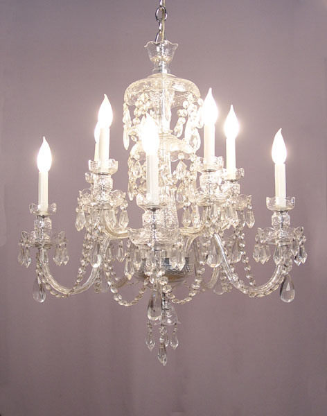 Appraisal: VENETIAN CRYSTAL CHANDELIER lights on curved arms prisms Measures ''