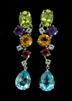 Appraisal: A Pair of Gemstone Set Pendant Earrings Pendant earrings mounted