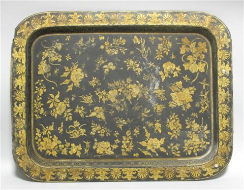 Appraisal: ENGLISH BLACK AND GOLD PAPIER MACHE TRAY Early th century