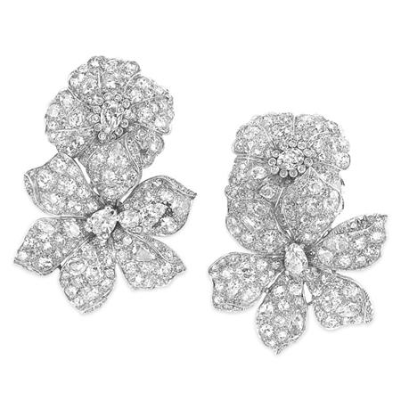 Appraisal: Pair of Diamond Flower Clip-Brooches Estimate -