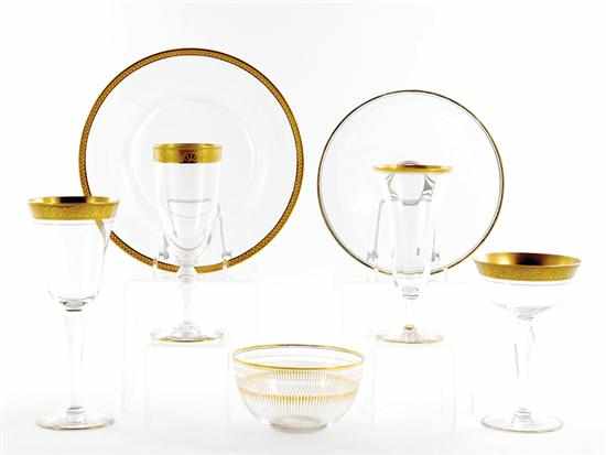 Appraisal: Collection of gilt crystal stems and dishes plates Dia ''