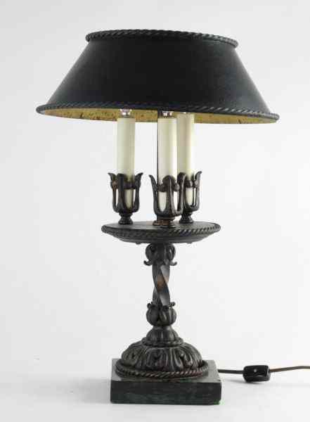 Appraisal: Continental Marble and Iron Table LampCrackle and twist metal shade