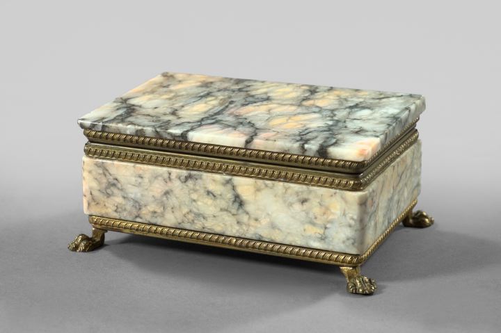 Appraisal: Italian Gilt-Brass-Mounted Variegated Marble Table Box ca of rectangular form