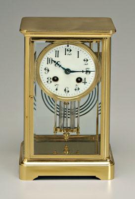 Appraisal: French crystal regulator clock brass frame with beveled glass panels