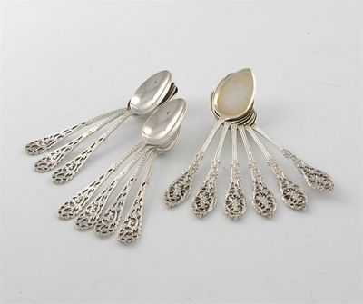 Appraisal: A set of six sorbet spoons with pierced stems by