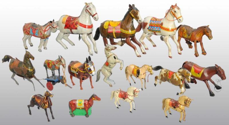 Appraisal: Lot of Tin Horse Toys Description German and Japanese Most