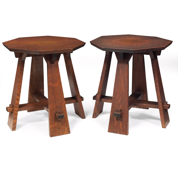 Appraisal: Arts Crafts tabourets pair in the style of Limbert octagonal